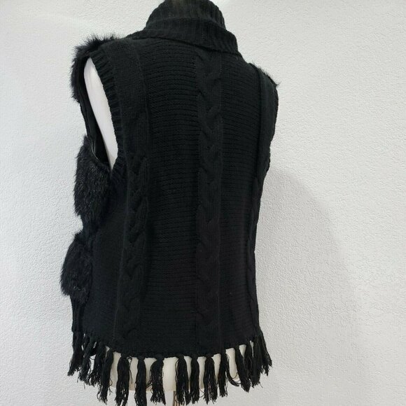 love lola Sweater Womans L Sleeveless Vest Knitted Faux Fur Fringed Black Front - Picture 10 of 12